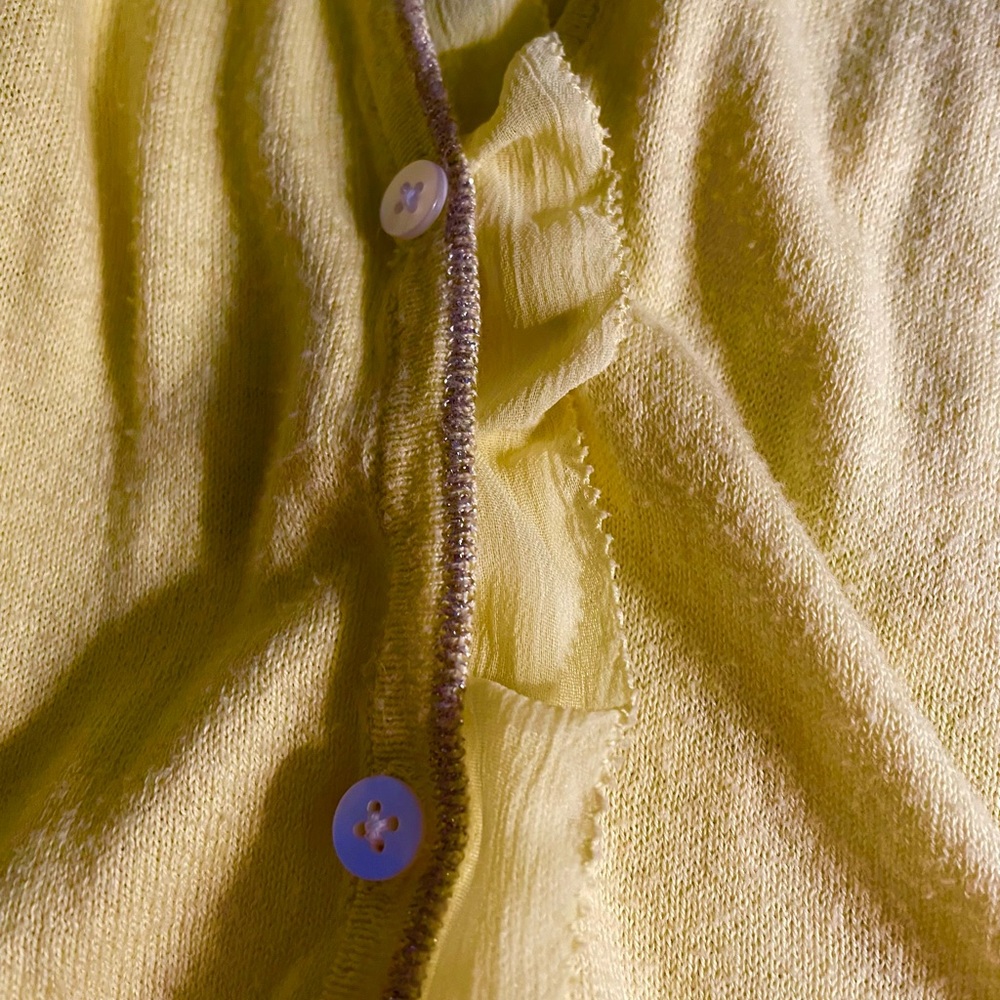 3 for $24 Yellow cardigan w/silver trim and flirty ruffles - Picture 5 of 6